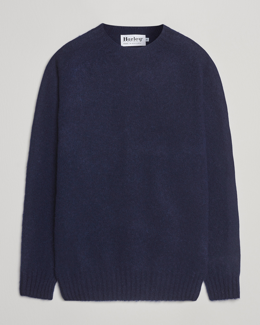 Herren | Pullover | Harley Of Scotland | Brushed Supersoft Lambswool Crewneck Navy