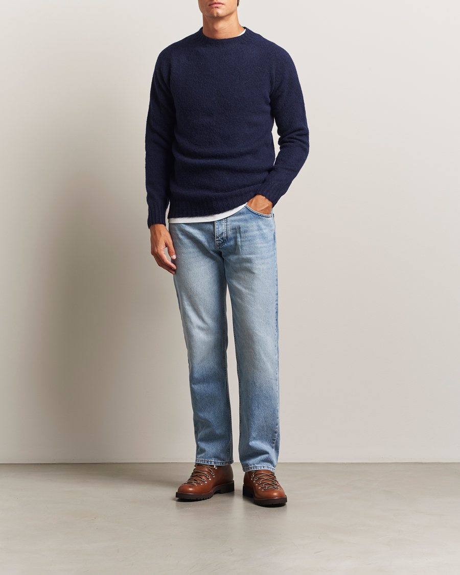 Herren | Pullover | Harley Of Scotland | Brushed Supersoft Lambswool Crewneck Navy