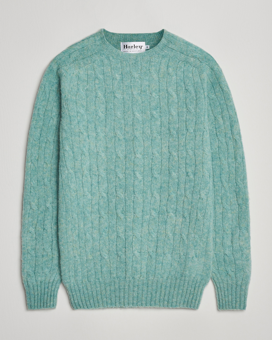 Herren | Pullover | Harley Of Scotland | Brushed Supersoft Lambswool Cable Opal