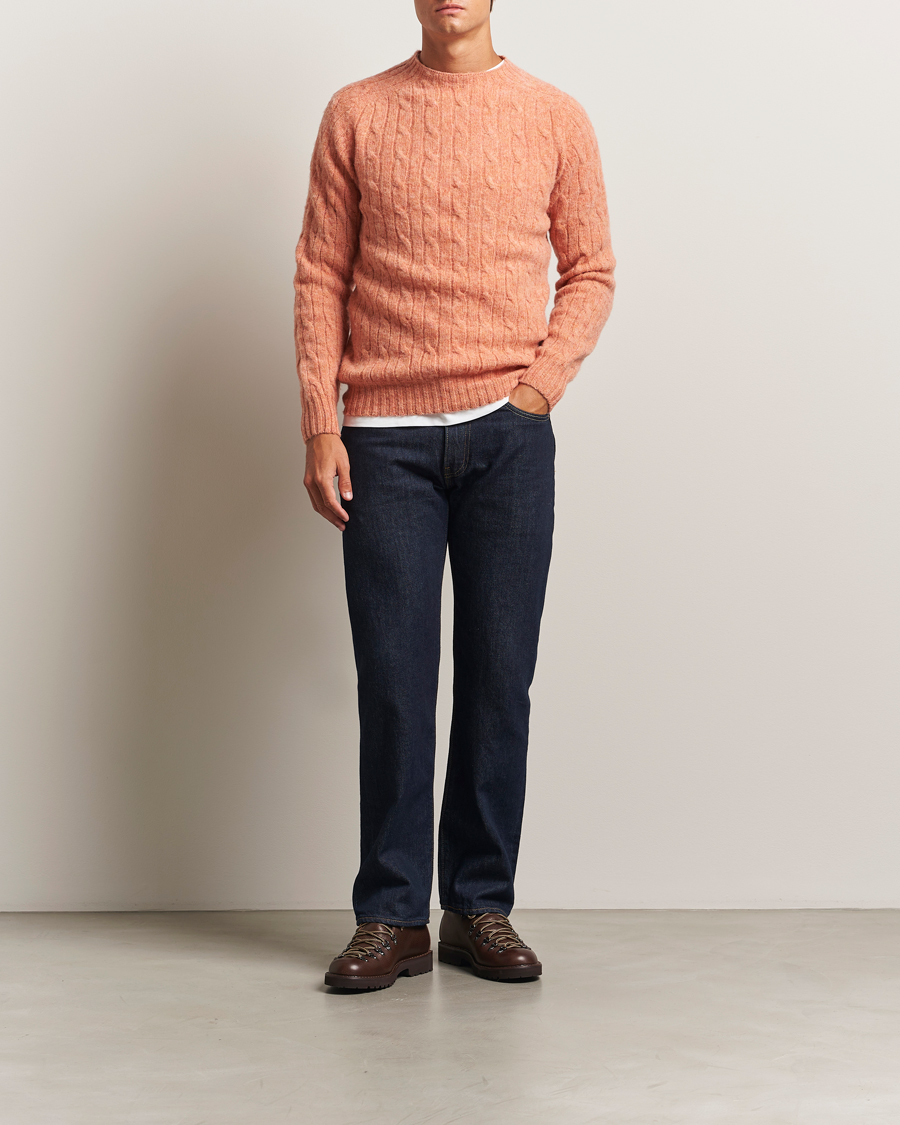 Herren | Pullover | Harley Of Scotland | Brushed Supersoft Lambswool Cable Parfait
