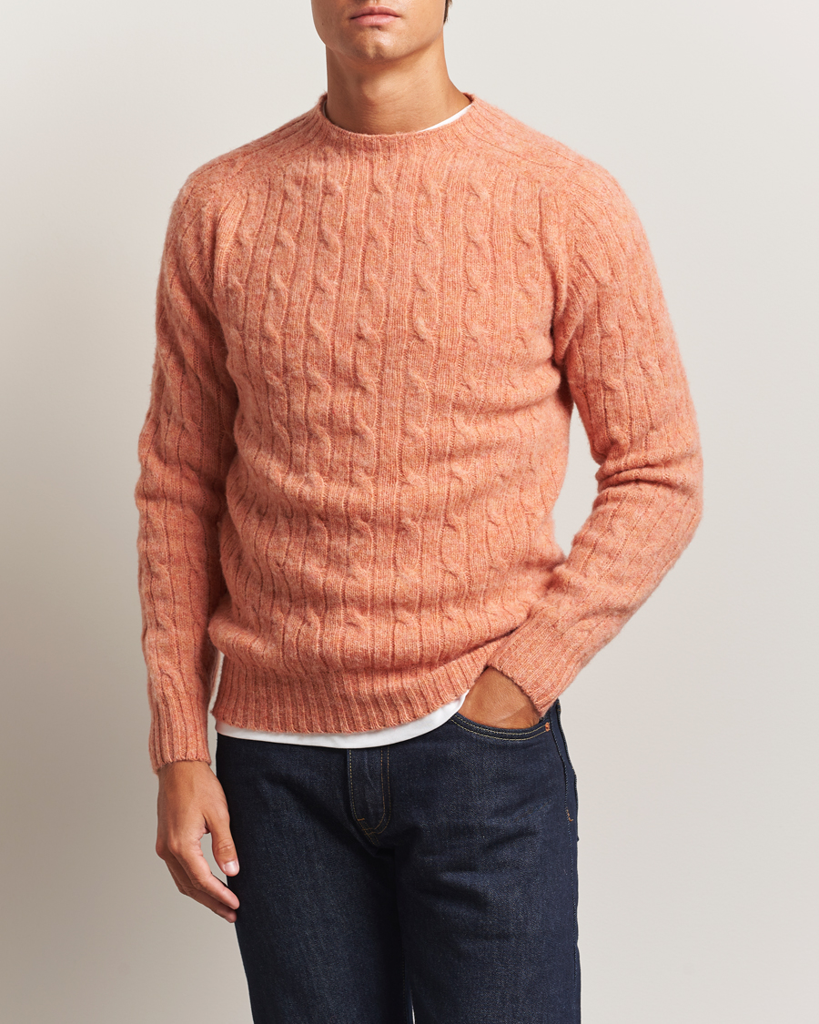 Herren | Pullover | Harley Of Scotland | Brushed Supersoft Lambswool Cable Parfait