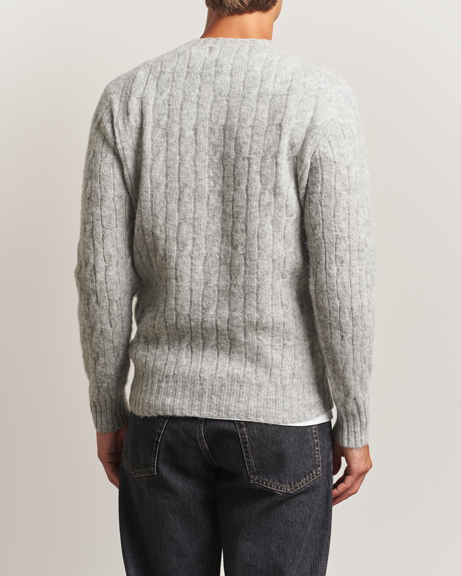 Herren | Pullover | Harley Of Scotland | Brushed Supersoft Lambswool Cable Silver