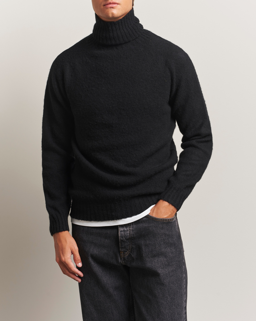 Herren | Pullover | Harley Of Scotland | Brushed Supersoft Lambswool Rollneck Black