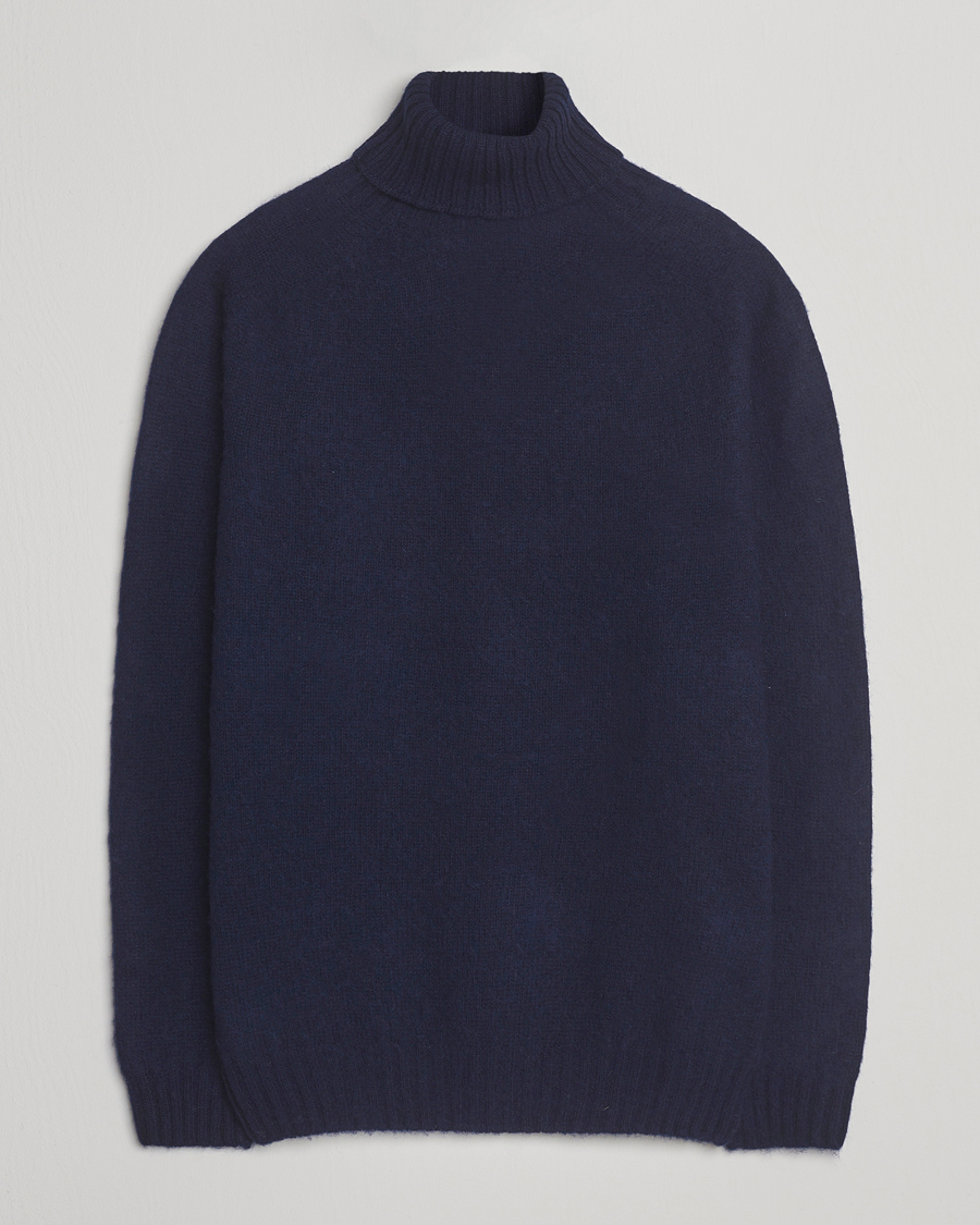 Herren | Pullover | Harley Of Scotland | Brushed Supersoft Lambswool Rollneck Navy