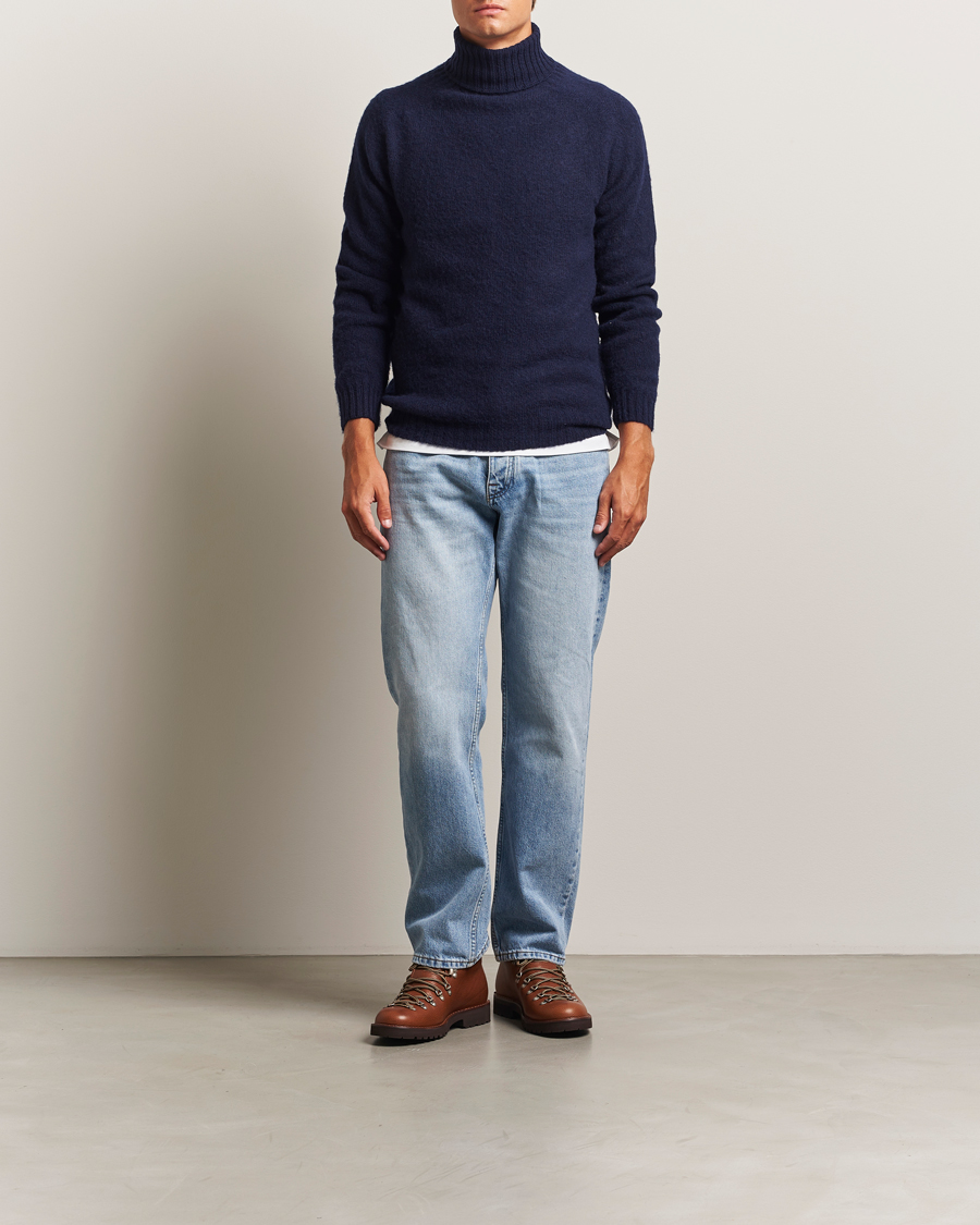 Herren | Pullover | Harley Of Scotland | Brushed Supersoft Lambswool Rollneck Navy