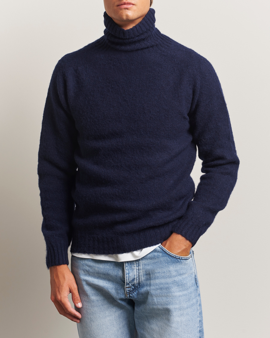 Herren | Pullover | Harley Of Scotland | Brushed Supersoft Lambswool Rollneck Navy