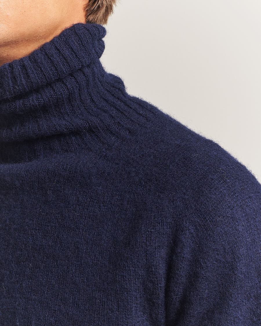 Herren | Pullover | Harley Of Scotland | Brushed Supersoft Lambswool Rollneck Navy