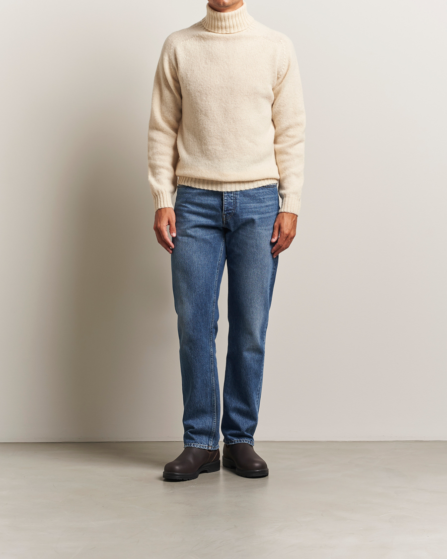 Herren | Pullover | Harley Of Scotland | Brushed Supersoft Lambswool Rollneck Vanilla