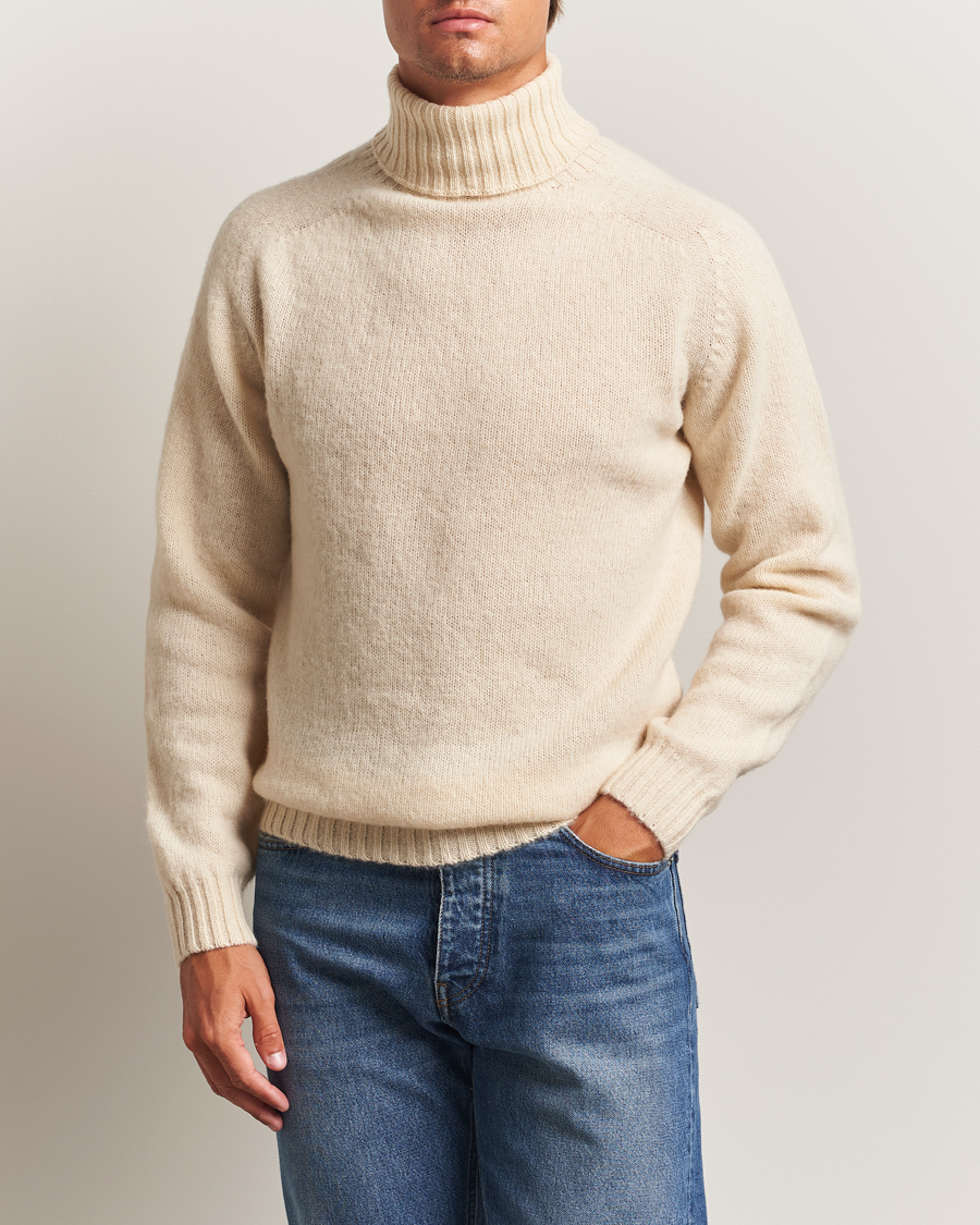 Herren | Pullover | Harley Of Scotland | Brushed Supersoft Lambswool Rollneck Vanilla