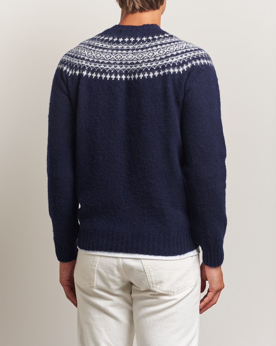 Herren | Pullover | Harley Of Scotland | Brushed Supersoft Lambswool Yolk Fairisle Navy