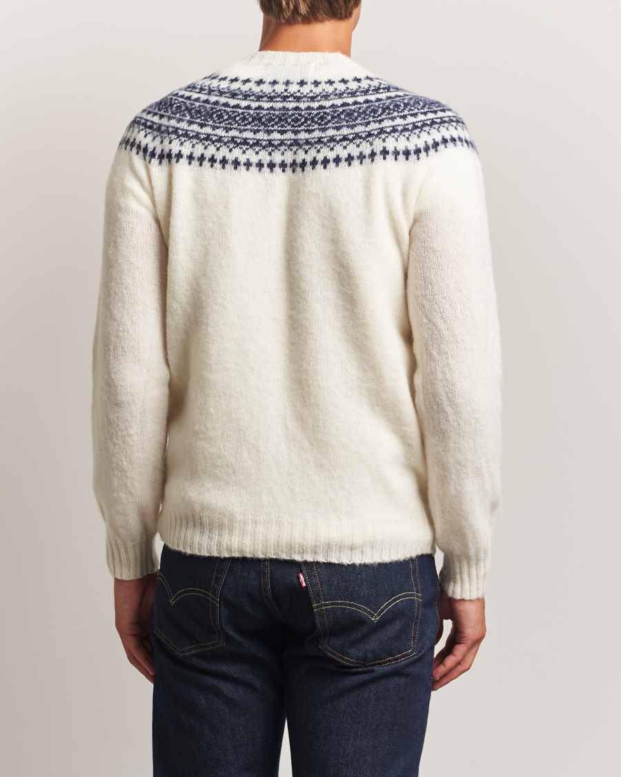 Herren | Pullover | Harley Of Scotland | Brushed Supersoft Lambswool Yolk Fairisle White