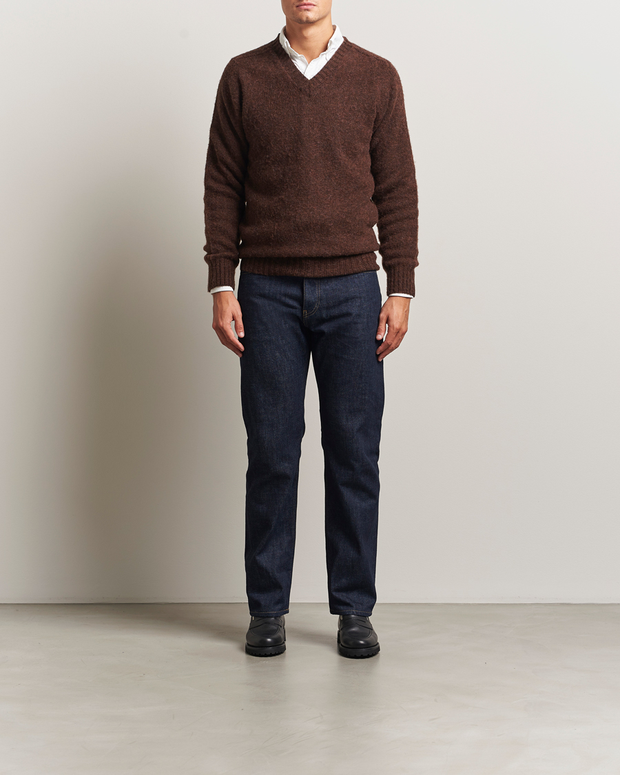 Herren | Pullover | Harley Of Scotland for Care of Carl | Harley Of Scotland Brushed Supersoft Lambswool V-Neck Brown