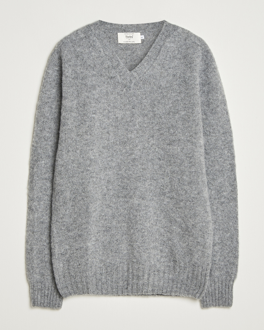 Herren | Pullover | Harley Of Scotland for Care of Carl | Harley Of Scotland Brushed Supersoft Lambswool V-Neck Mid Grey