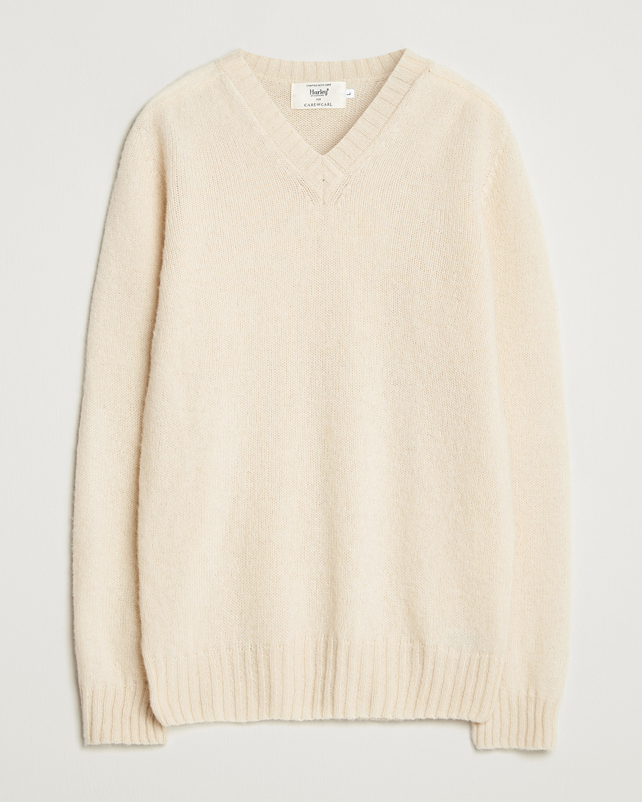 Herren | Pullover | Harley Of Scotland for Care of Carl | Harley Of Scotland Brushed Supersoft Lambswool V-Neck Vanilla