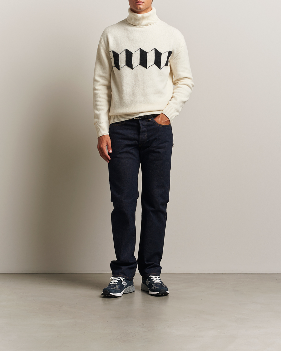 Herren | Pullover | Baracuta | Flag Logo Wool Turtleneck Antique White