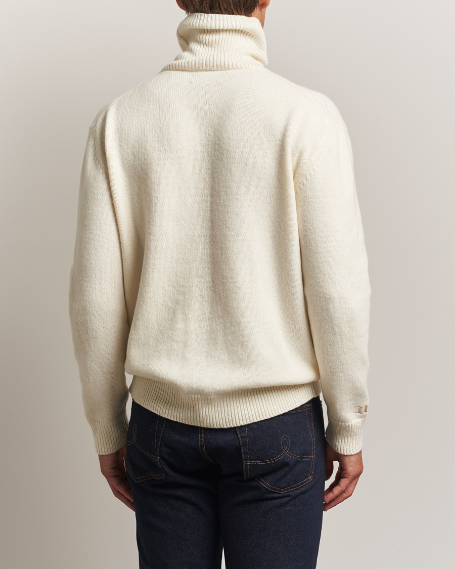 Herren | Pullover | Baracuta | Flag Logo Wool Turtleneck Antique White