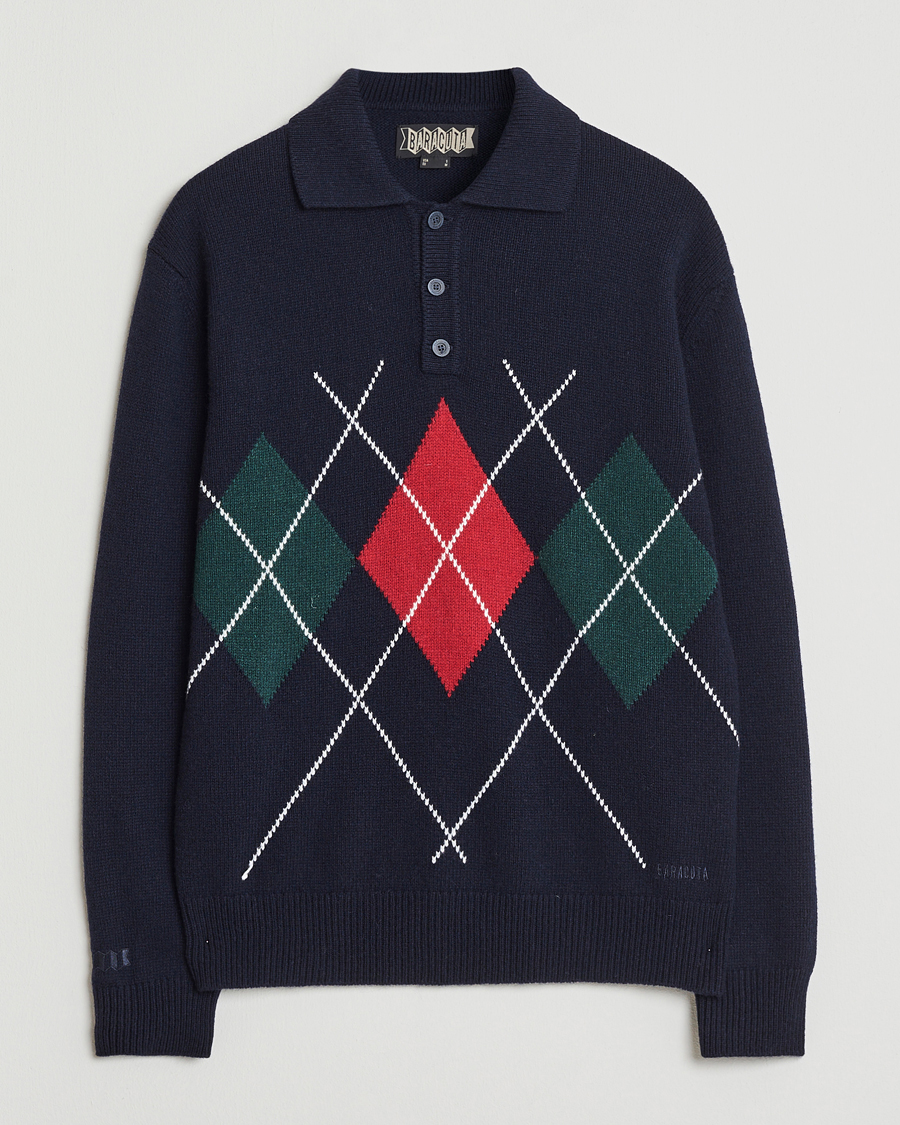 Herren | Pullover | Baracuta | Argyle Wool Polo Neck Navy