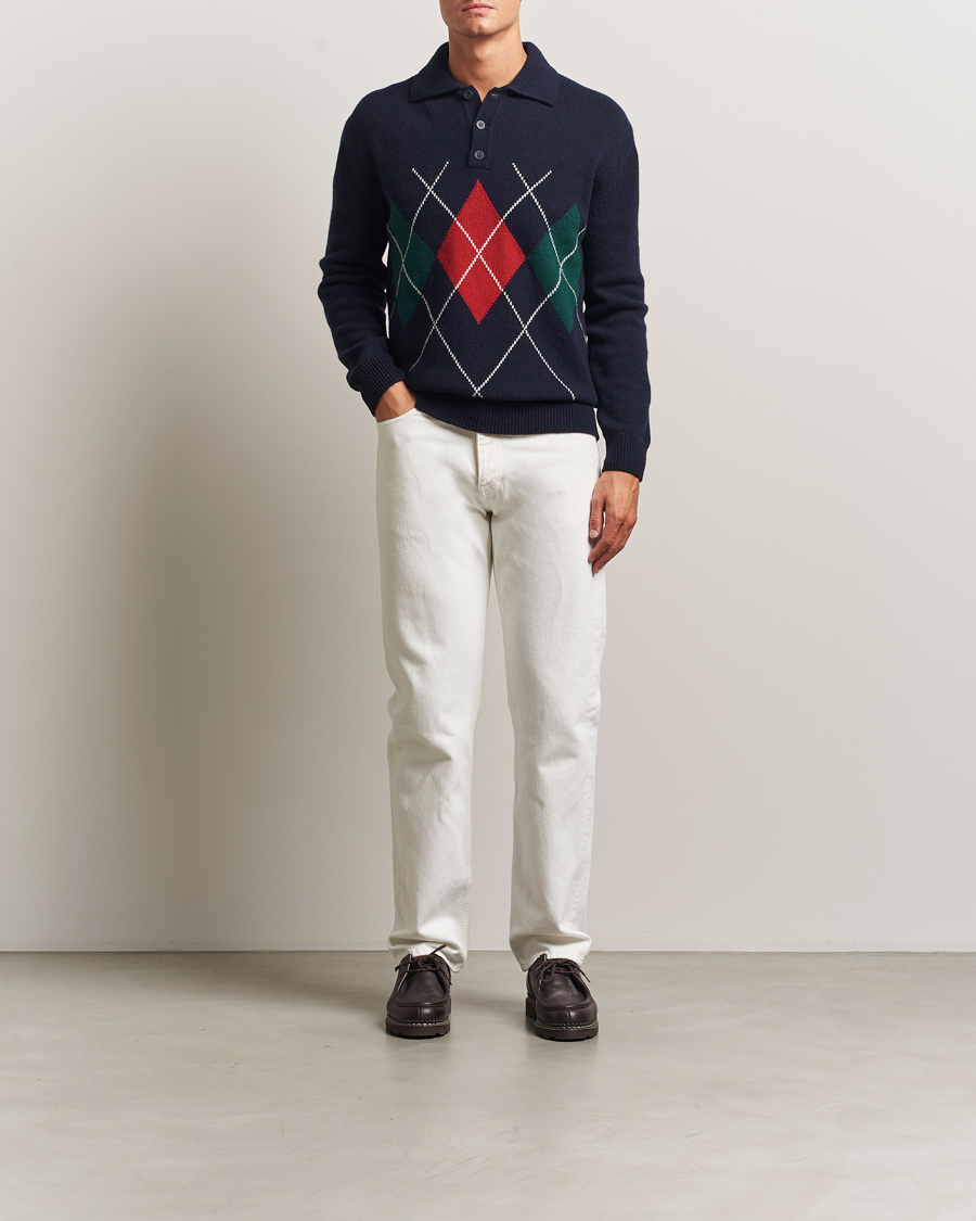 Herren | Pullover | Baracuta | Argyle Wool Polo Neck Navy