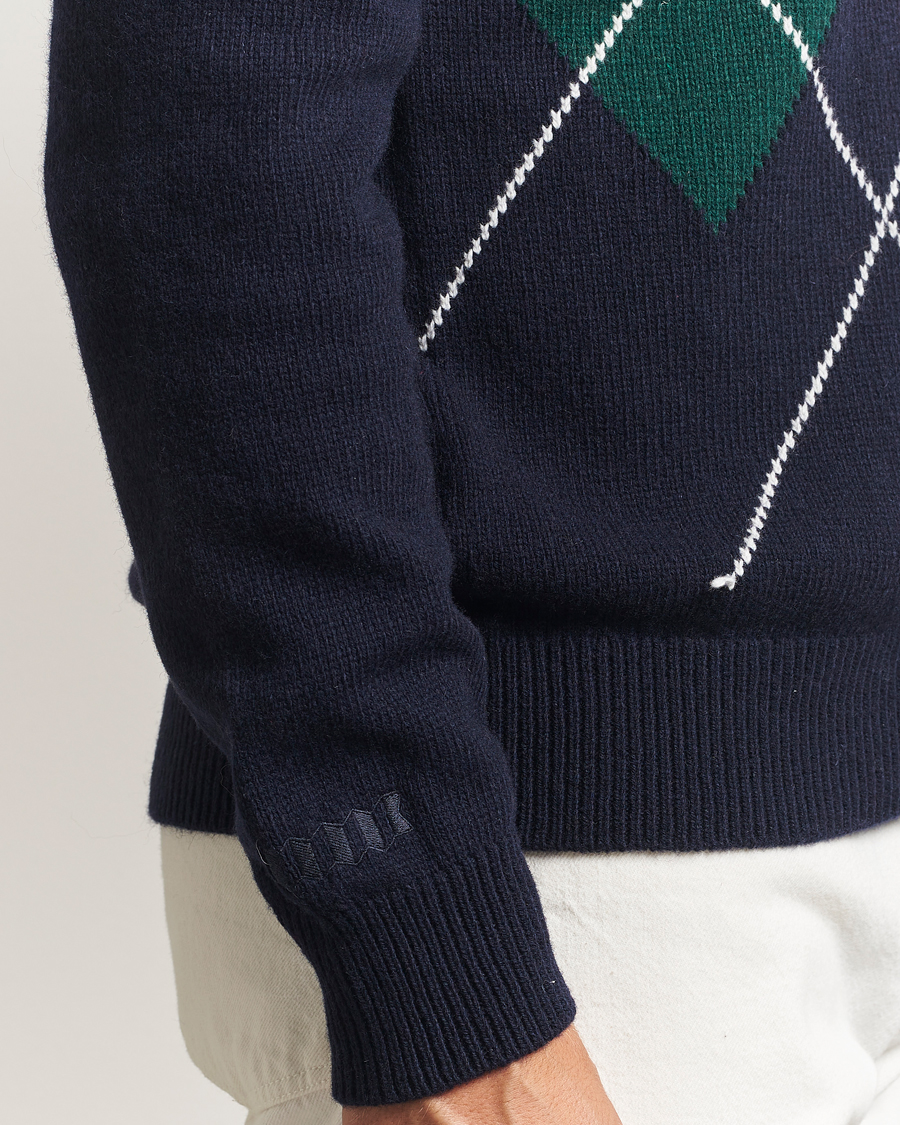 Herren | Pullover | Baracuta | Argyle Wool Polo Neck Navy