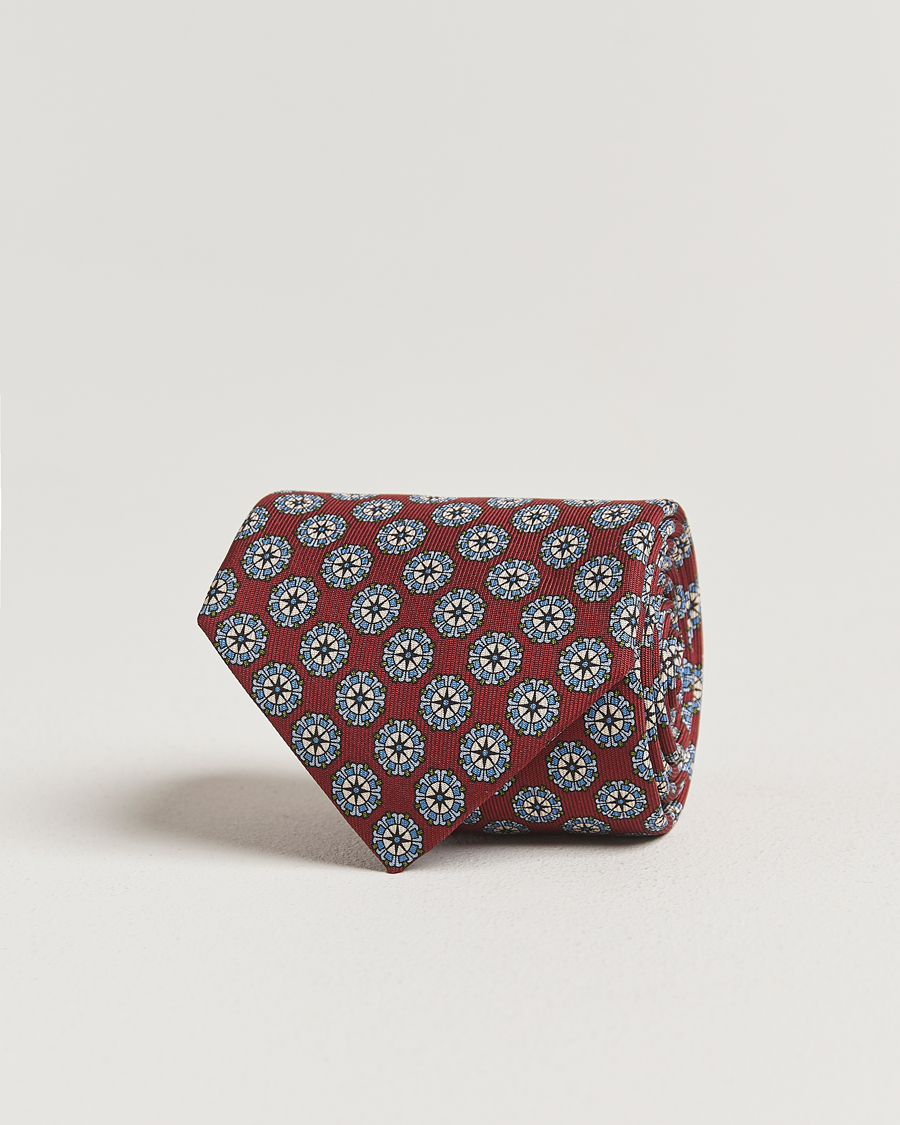 Herren | E. Marinella 3-Fold Printed Silk Tie Burgundy | E. Marinella | 3-Fold Printed Silk Tie Burgundy