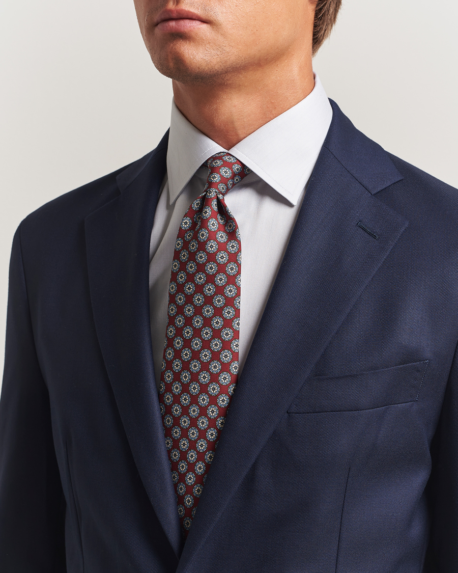 Herren | E. Marinella 3-Fold Printed Silk Tie Burgundy | E. Marinella | 3-Fold Printed Silk Tie Burgundy