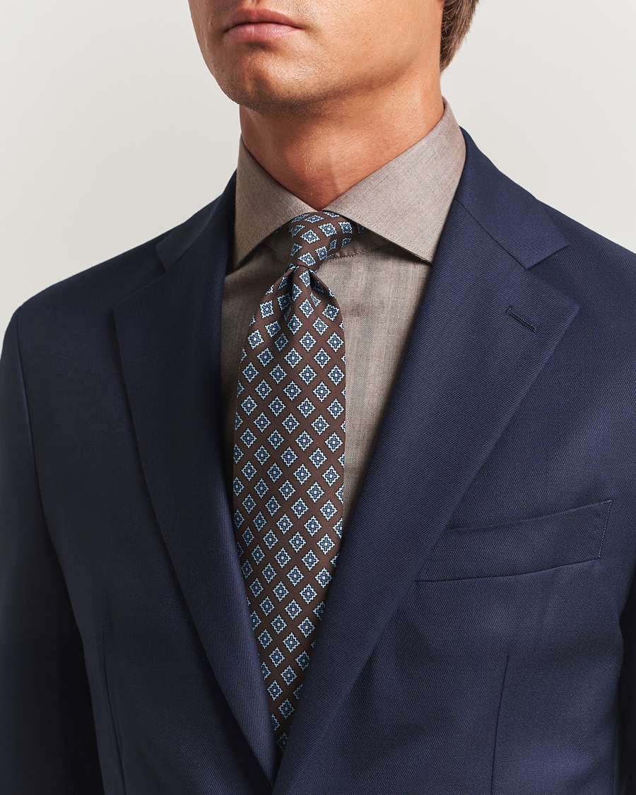 Herren | E. Marinella Archivio 3-Fold Printed Silk Tie Brown | E. Marinella | Archivio 3-Fold Printed Silk Tie Brown