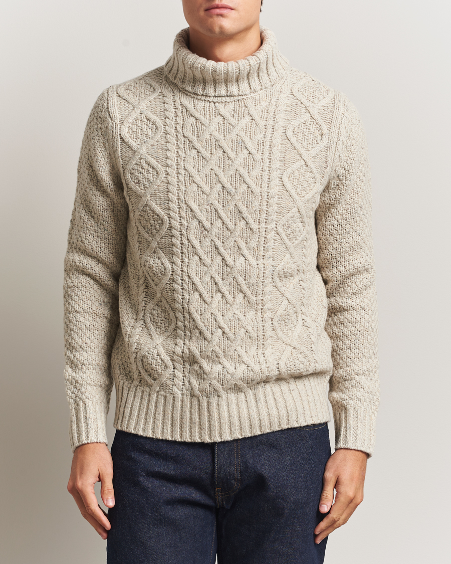 Herren | Pullover | Morris | Beauford Cable Roller Neck Off White