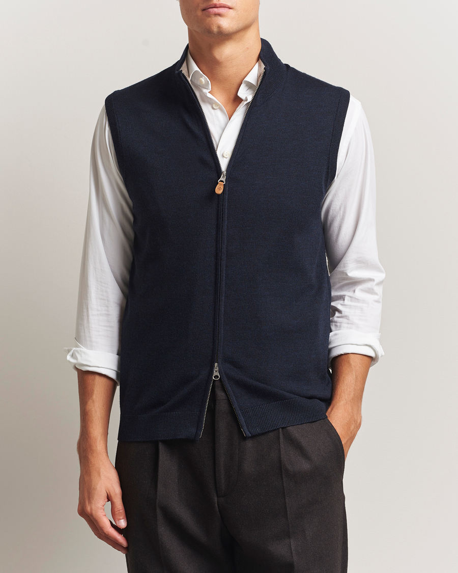 Herren | Pullover | Morris | Merino Zip Vest Navy