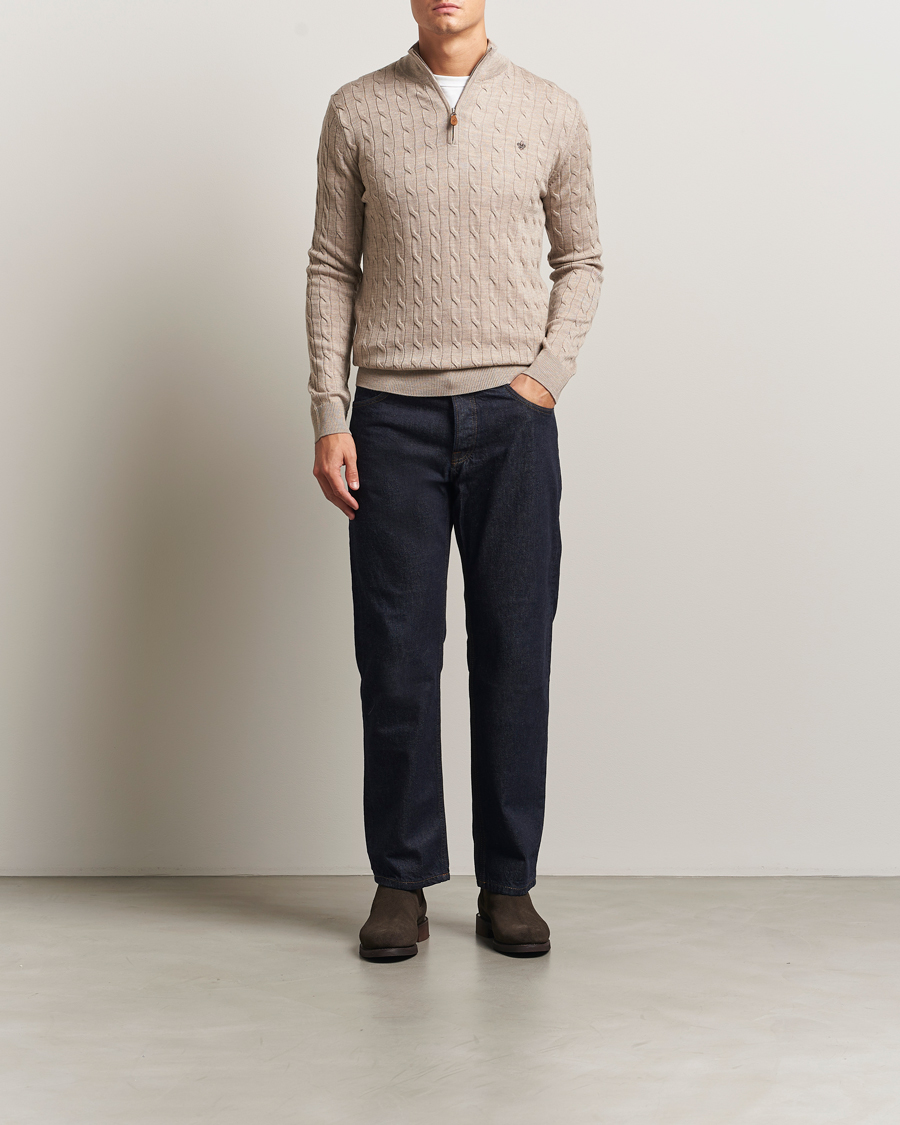 Herren | Pullover | Morris | Merino Cable Half Zip Khaki