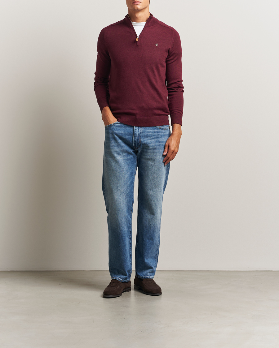 Herren | Pullover | Morris | John Merino Half Zip Wine Red