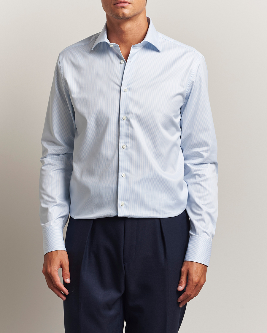 Herren | Hemden | Stenströms | Regular Fit Thin Stripe Shirt White/Blue