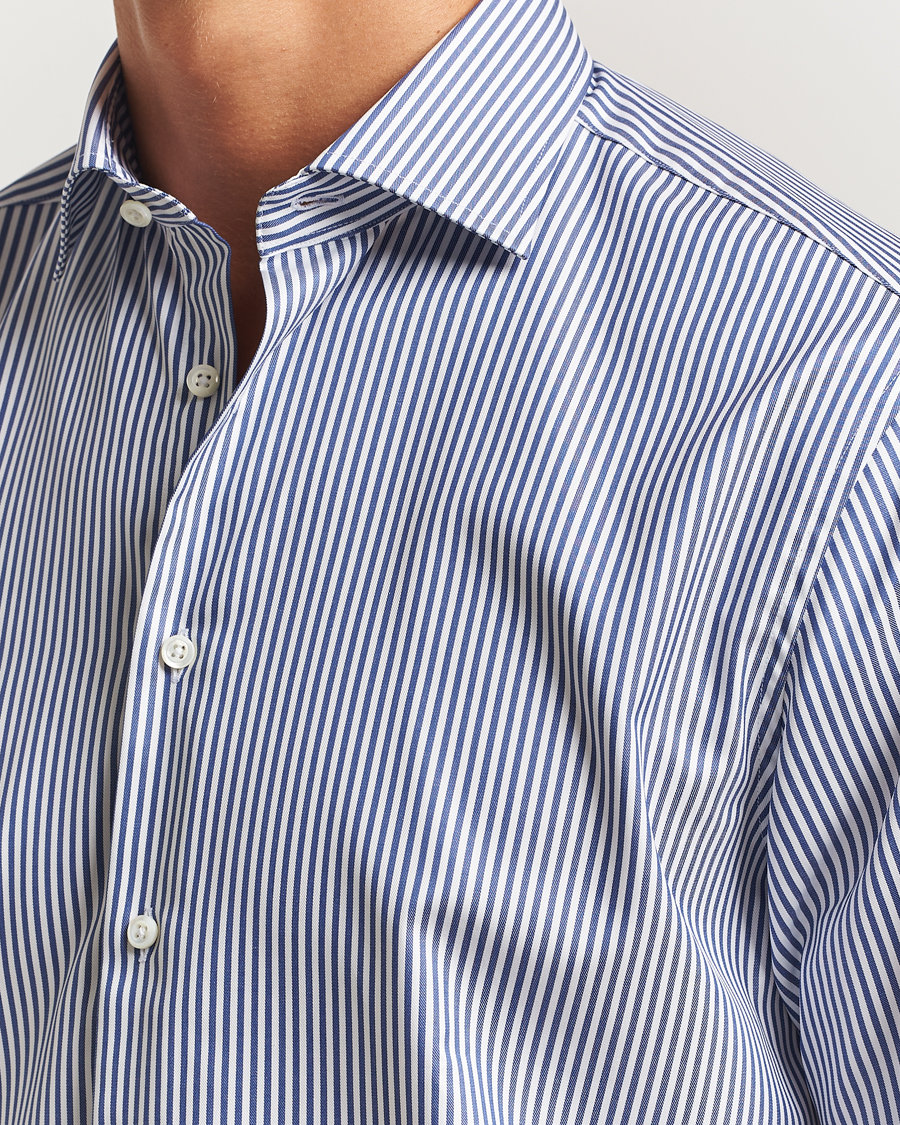 Herren | Hemden | Stenströms | Regular Fit Striped Cut Away Shirt White/Blue