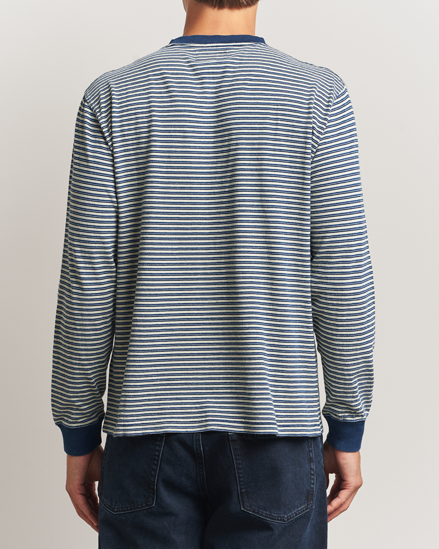 Herren | T-Shirts | BEAMS PLUS | Indigo Stripe Long Sleeve T-Shirt White/Navy