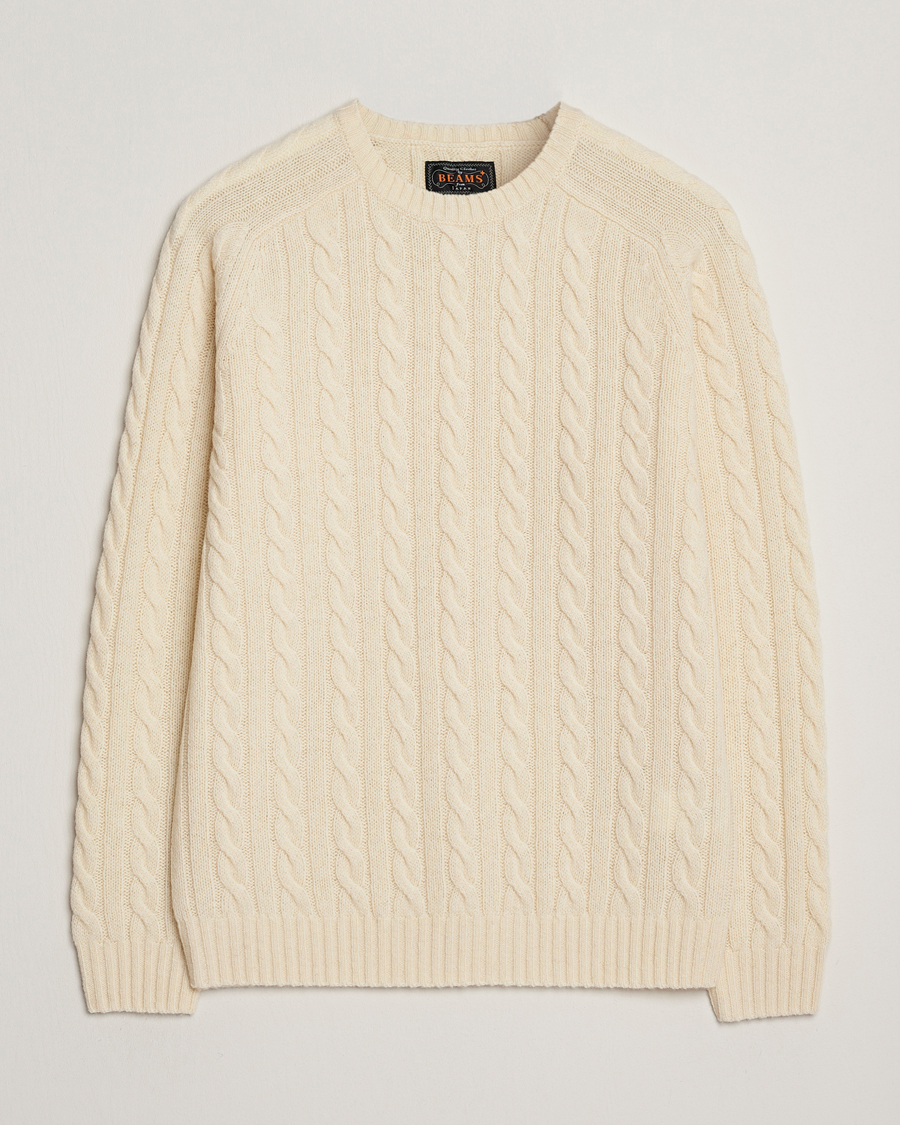 Herren | Pullover | BEAMS PLUS | Cable Crew Neck Sweater Off White