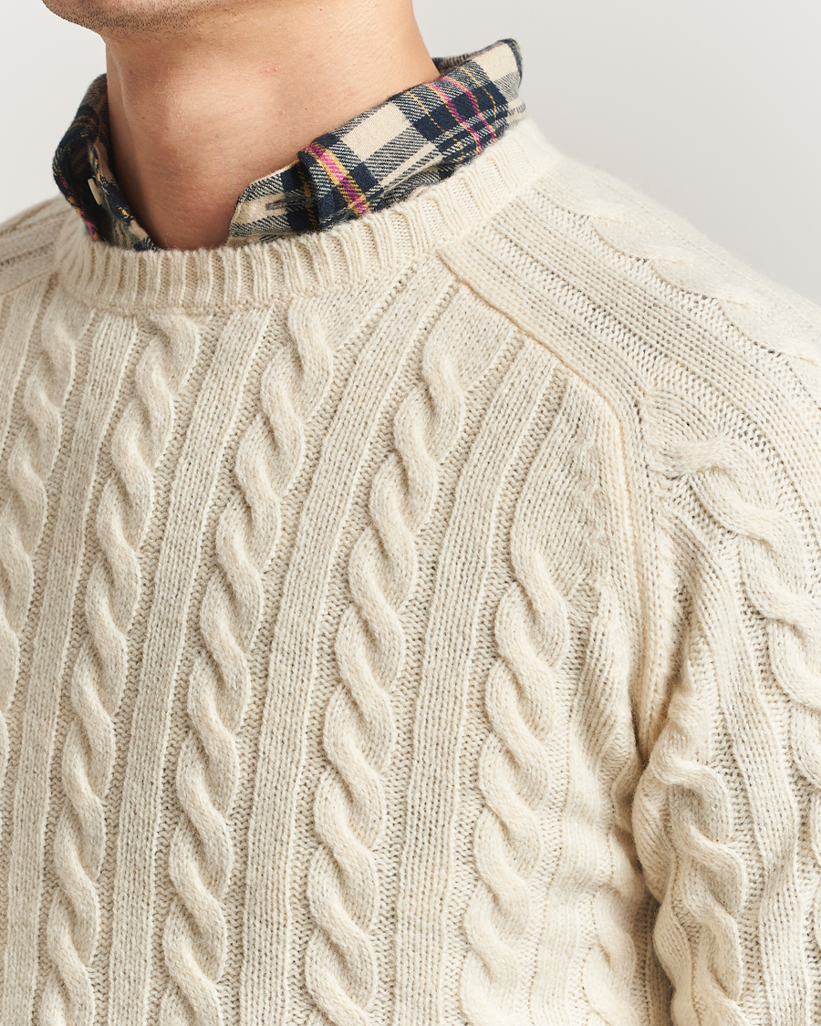 Herren | Pullover | BEAMS PLUS | Cable Crew Neck Sweater Off White