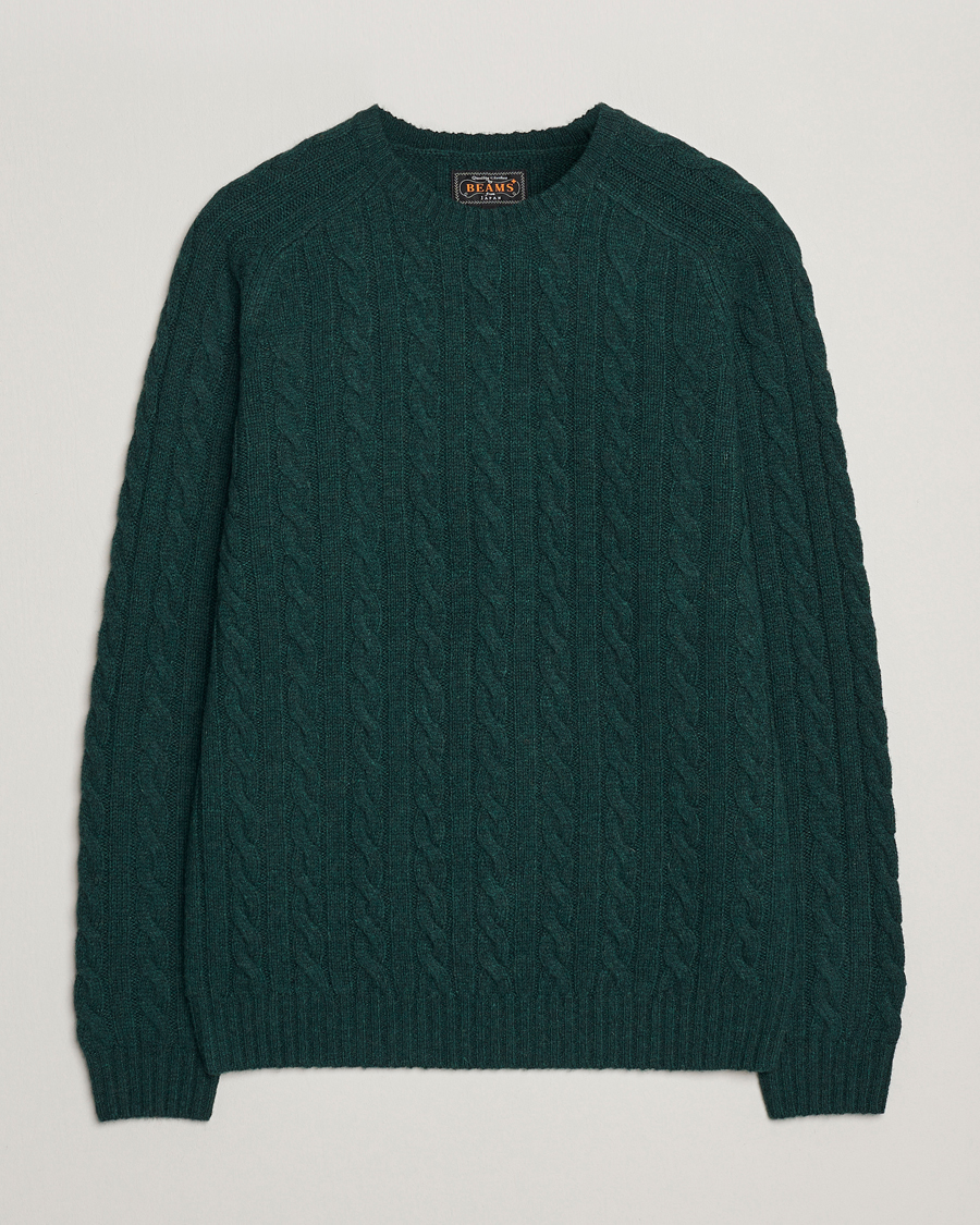 Herren | Pullover | BEAMS PLUS | Cable Crew Neck Sweater Bottle Green