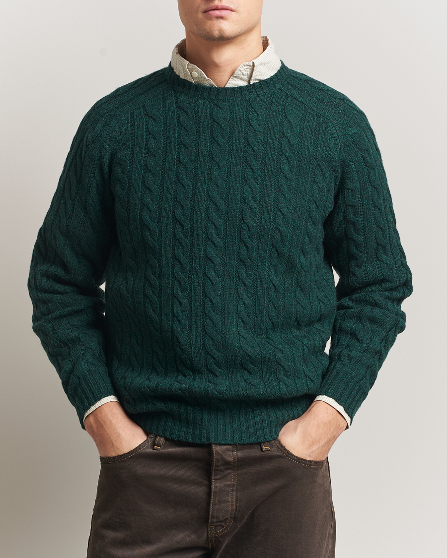 Herren | Pullover | BEAMS PLUS | Cable Crew Neck Sweater Bottle Green