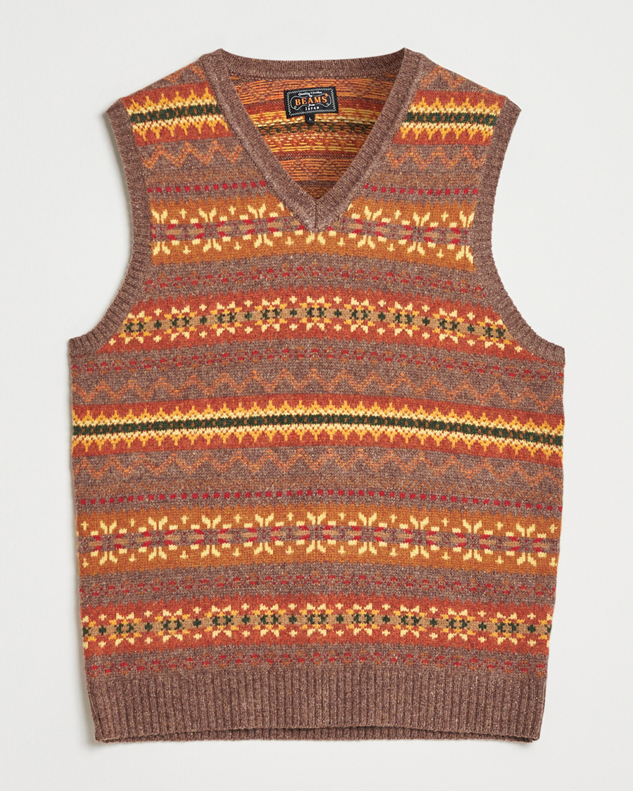 Herren | Pullover | BEAMS PLUS | Fairisle Knit Vest Light Brown