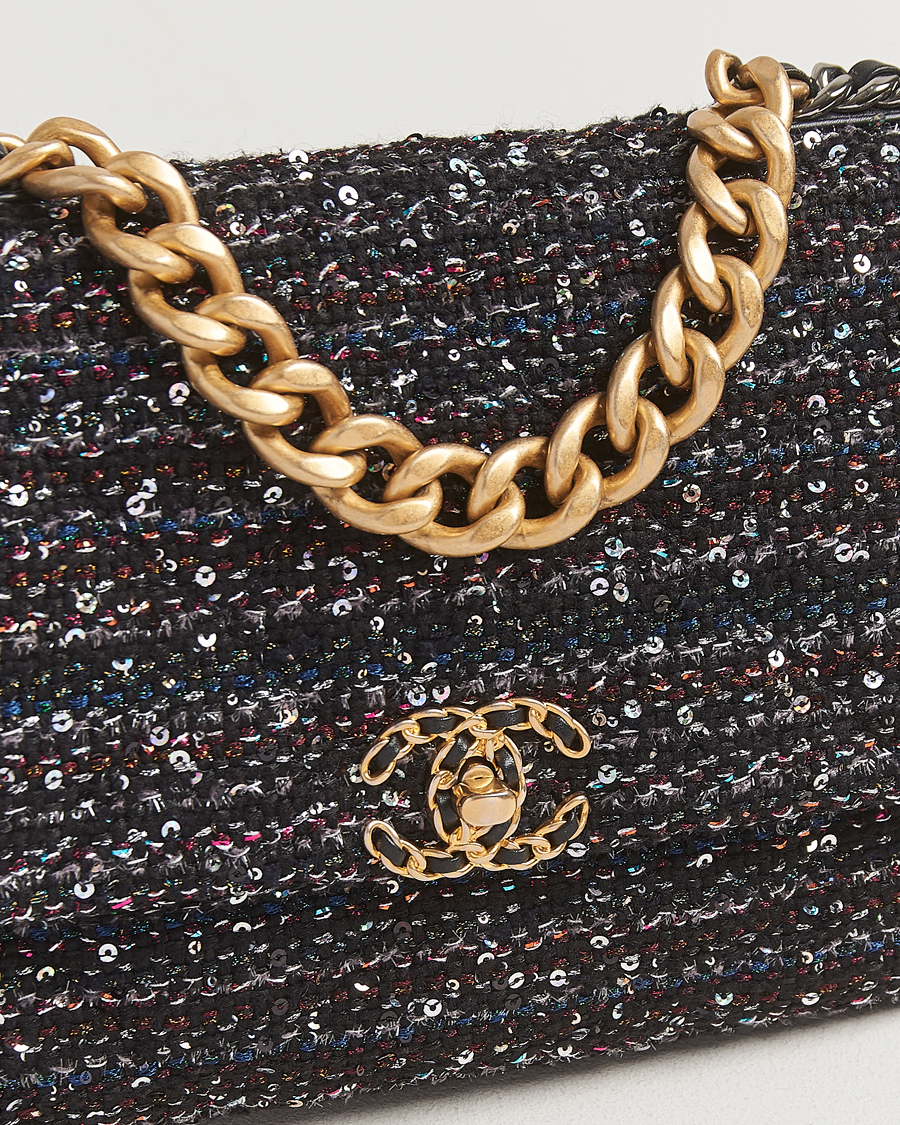 Herren | Chanel Pre-Owned Chanel 19 Sequins Large Handbag Black | Chanel Pre-Owned | Chanel 19 Sequins Large Handbag Black