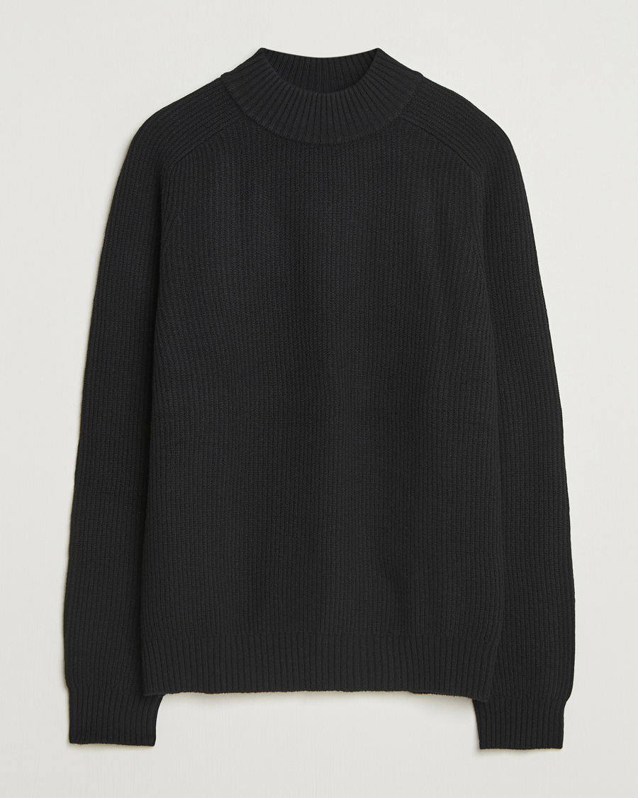 Herren | Pullover | Filippa K | Ribbed Wool Mockneck Sweater Black