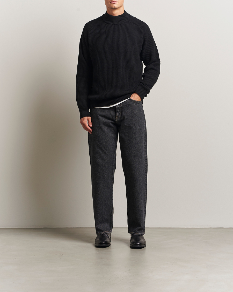 Herren | Pullover | Filippa K | Ribbed Wool Mockneck Sweater Black