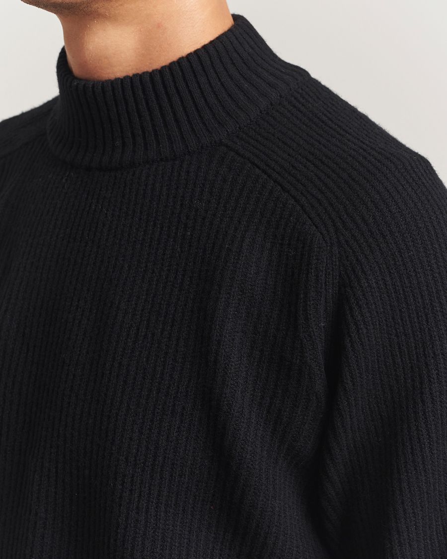 Herren | Pullover | Filippa K | Ribbed Wool Mockneck Sweater Black