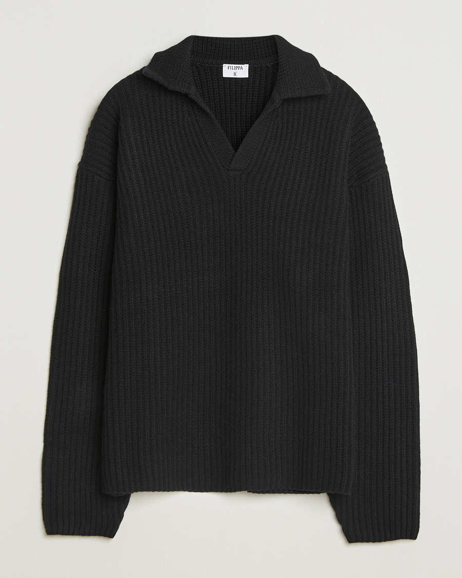 Herren | Pullover | Filippa K | Chunky Ribbed Wool Polo Black