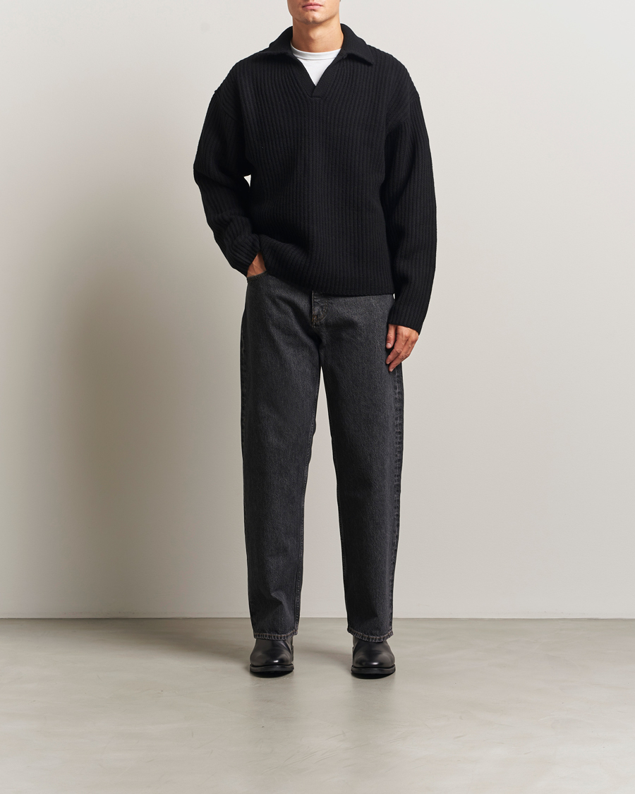Herren | Pullover | Filippa K | Chunky Ribbed Wool Polo Black