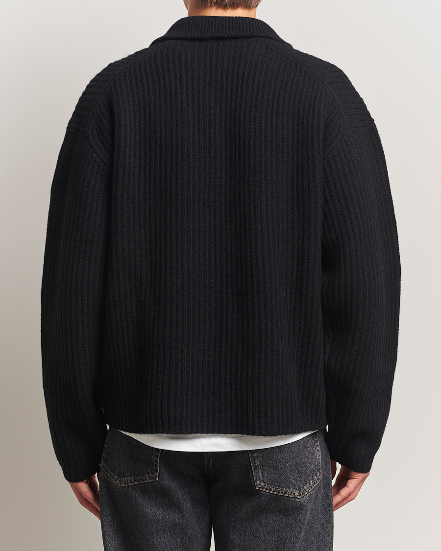 Herren | Pullover | Filippa K | Chunky Ribbed Wool Polo Black