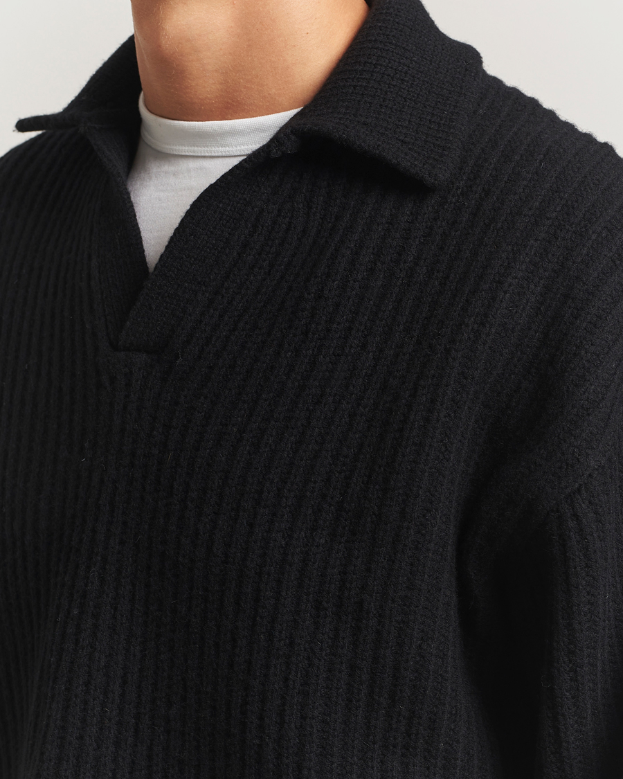 Herren | Pullover | Filippa K | Chunky Ribbed Wool Polo Black
