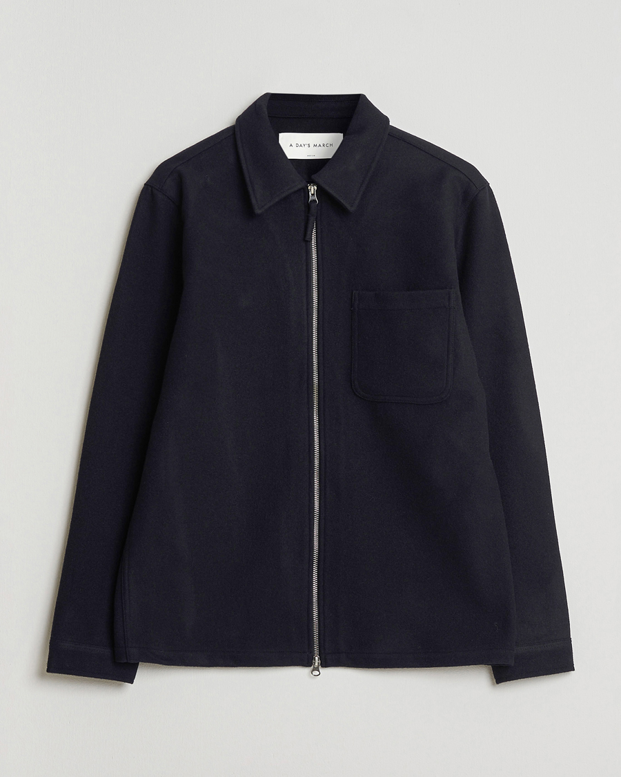 Herren | Hemden | A Day's March | Fraser Wool Zip Overshirt Navy