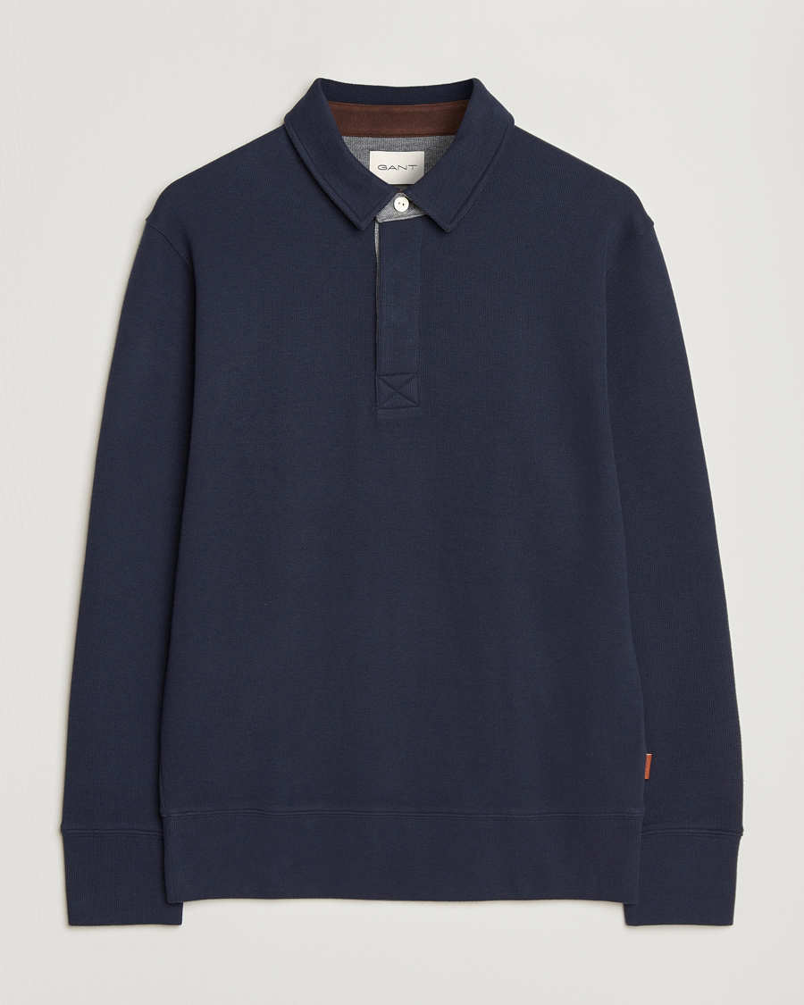 Herren | Poloshirts | Gant | Light Sacker Rib Long Sleeve Polo Evening Blue