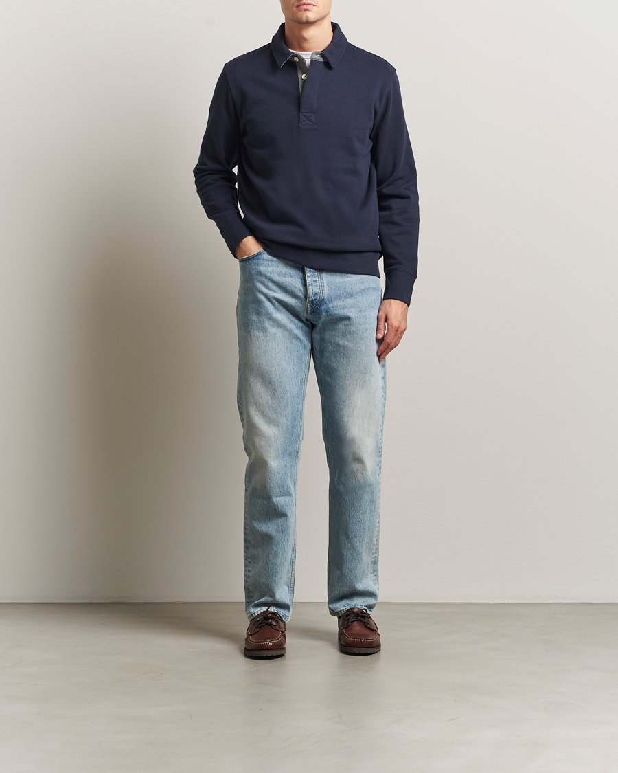 Herren | Poloshirts | Gant | Light Sacker Rib Long Sleeve Polo Evening Blue