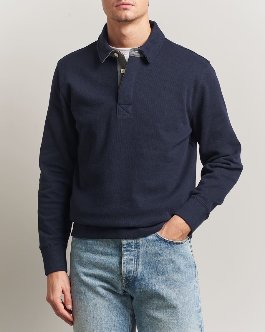 Herren | Poloshirts | Gant | Light Sacker Rib Long Sleeve Polo Evening Blue